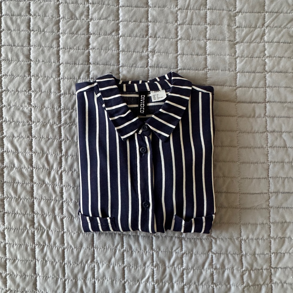 H&M Navy and White Striped Button Down Shirt